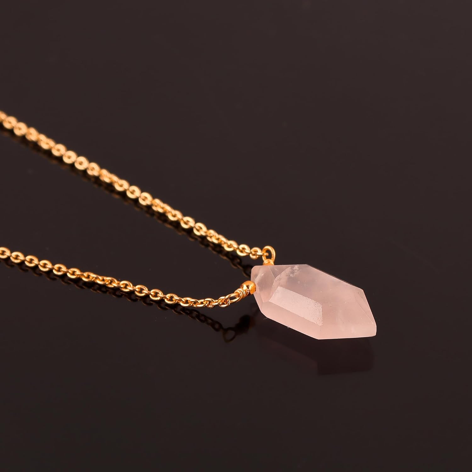 Natural Rose Quartz fancy Hexagon Shape Necklace, Polished Gemstone, Healing Crystals, Gift for Her Birthday Gemstone Jewelry 18 inch Weight 10 Carat Stone Size Approx 10 MM (Rose Quartz) - Image 2