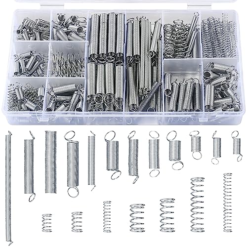 210 Pcs Compression Springs and Tension Springs Assortment Kit Springs Assorted Extension Springs Steel Metal Extended Compressed Spring Assortment Set Coil Springs Spiral Springs Kit 20 Sizes