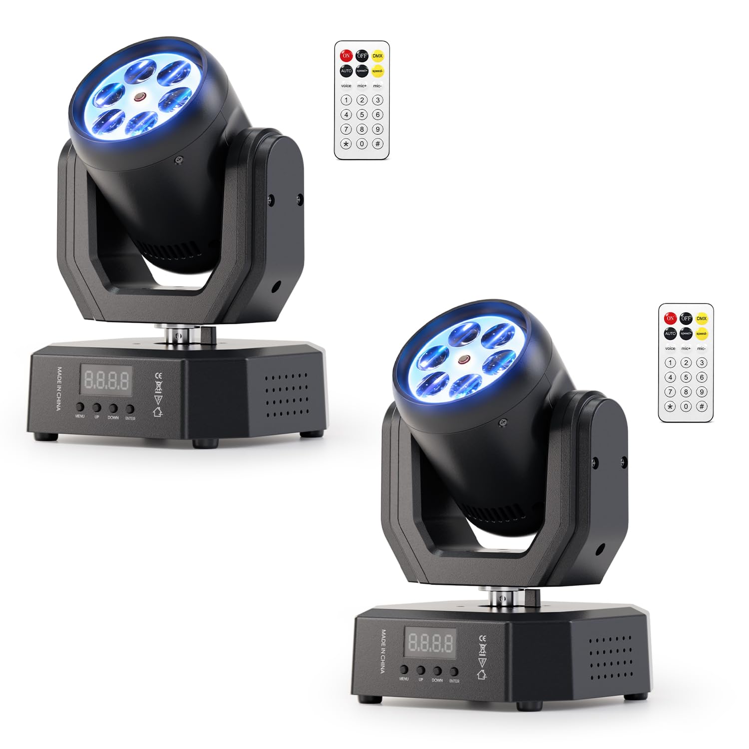 2PCS Lyre LED Beam RGBW 6-en-1 de 30W,Mini Moving Head à Tête Rotative Lumière de Scène à Tête Mobile,Dmx 512 Activation Sonore,Projecteur Lumière Disco avec Télécommande pour DJ Soirée Club Mariage