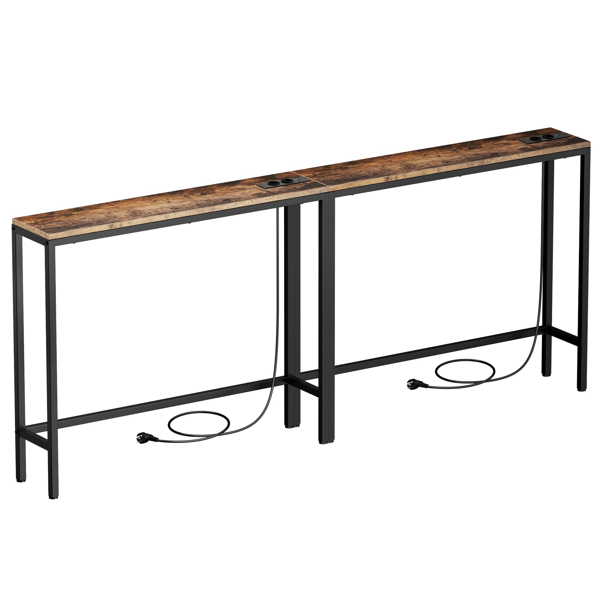 Tavolo Sottile 178 Cm Dietro Il Divano Con Porte USB E Prese – Consolle Lunga E Stretta Per Corridoio, Ingresso, Soggiorno – Marrone Rustico