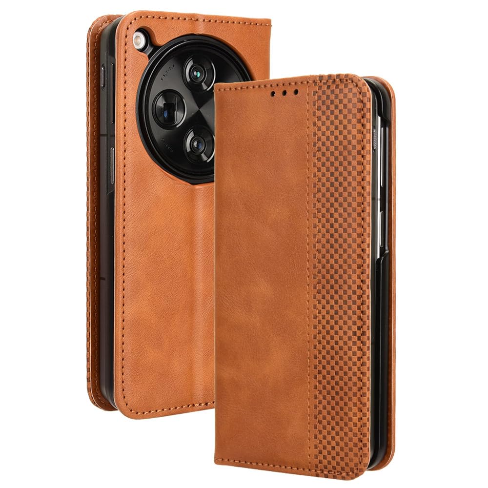 Wallet Case For OnePlus Open, Unique Weave Texture Sidebar | Oneplus Open Cover PU Leather Flip Folio Kickstand Cover With Magnetic Closure Card Holder Slots | Shockproof Drop Protective-Brown