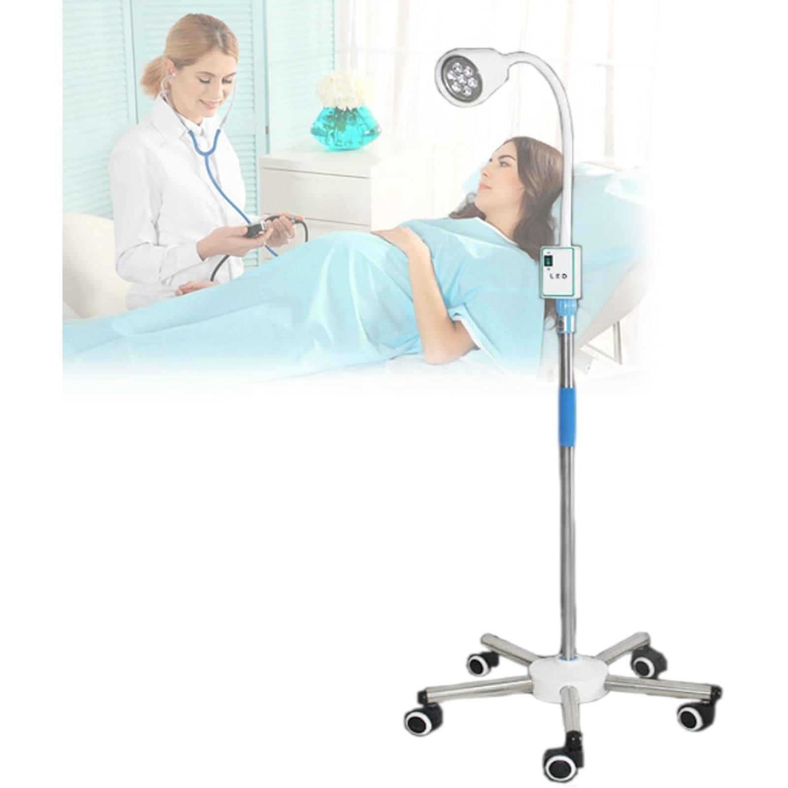 7 X 3 W LED-OP-Untersuchungsleuchte, 360°-Drehung, Kaltlicht, Universalräder For Den Einsatz In Krankenhäusern, Kliniken, Gynäkologischen Untersuchungen, 110 Mm
