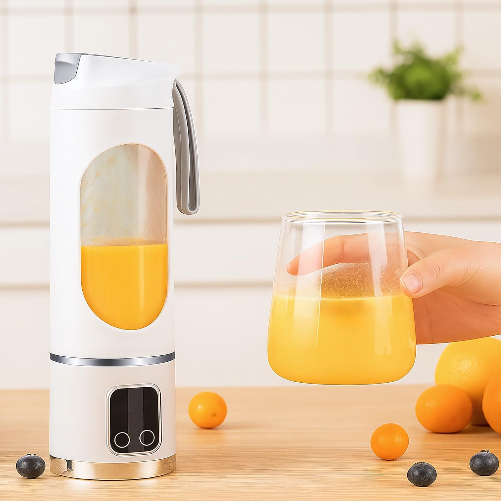 Mini blender, przenośny do użytku studenckiego, wielofunkcyjny kubek do sokowirówki, ładowanie USB, pojemność 450 ml, wbudowana bateria, wygodny silikonowy uchwyt, do domu i podróży