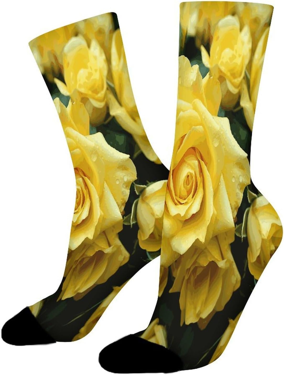 Graceful Yellow Rose Flower Crew Sock High Stocking Grippy Socks | Socks for Men & Women,Stockings-Long Thin Tube Sports, Breathable Soft Athletic for Nurses,Travel