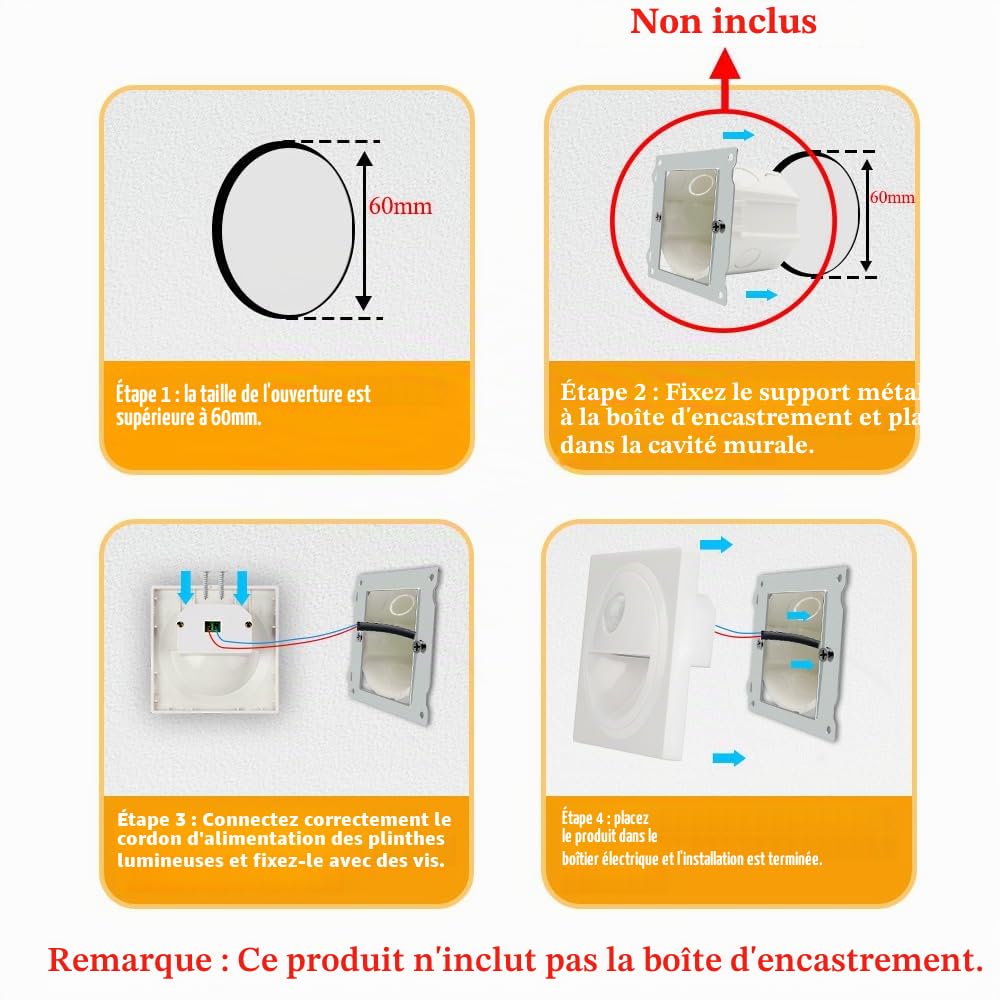 Arotelicht Arote LED Applique Encastré Murale d'escalier éclairage étape escalier lampe avec Détecteur de Mouvement en Plastique IP20 (Blanc, 3000K)