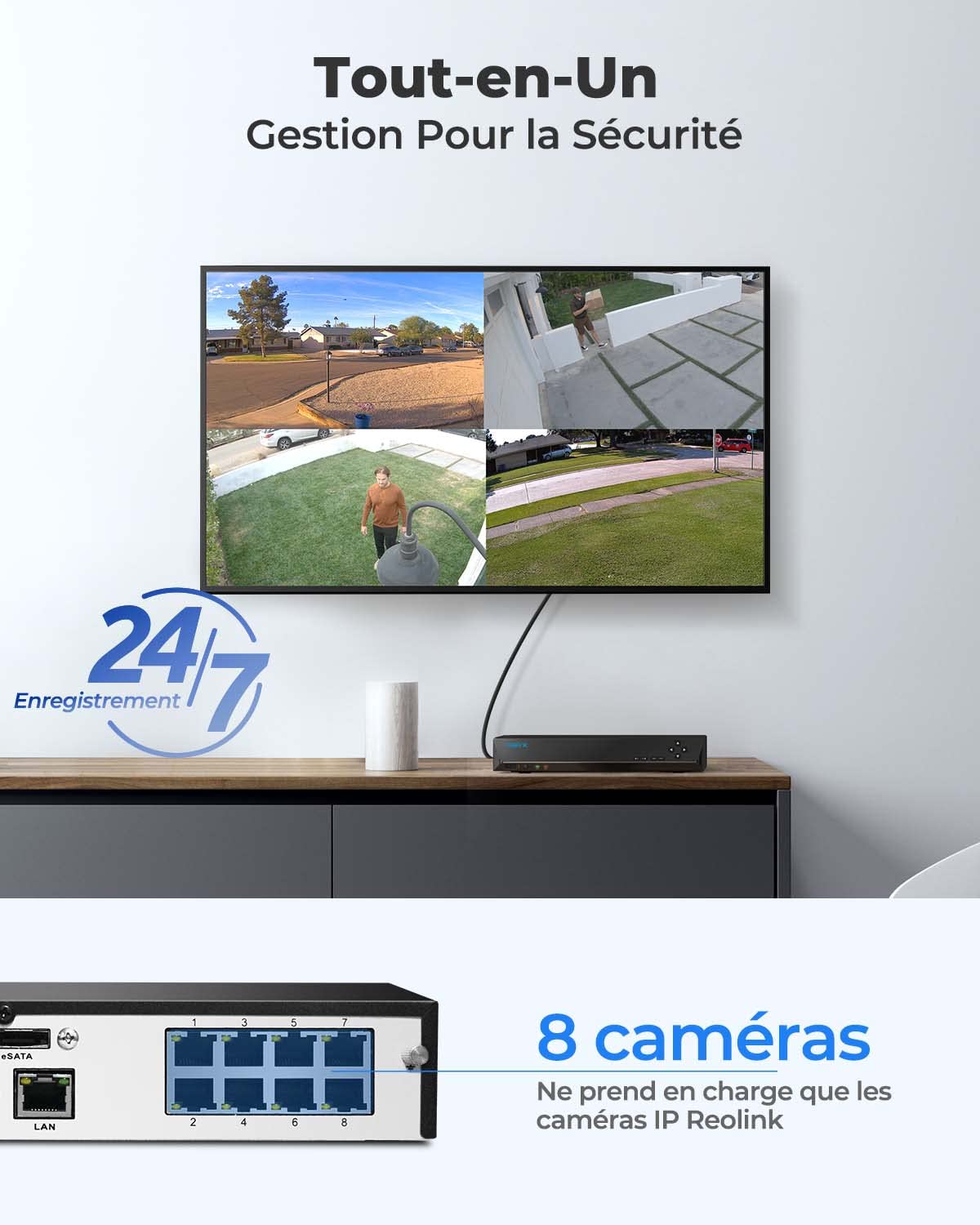 Reolink 4K PoE NVR 8 Canaux pour Caméras de Sécurité, RLN8-410 | Enregistrement de Vidéo avec Disque Dur de 2TO, Supportez 16MP/12MP/8MP/5MP/4MP HD IP Caméra, Enregistrement 24h/24
