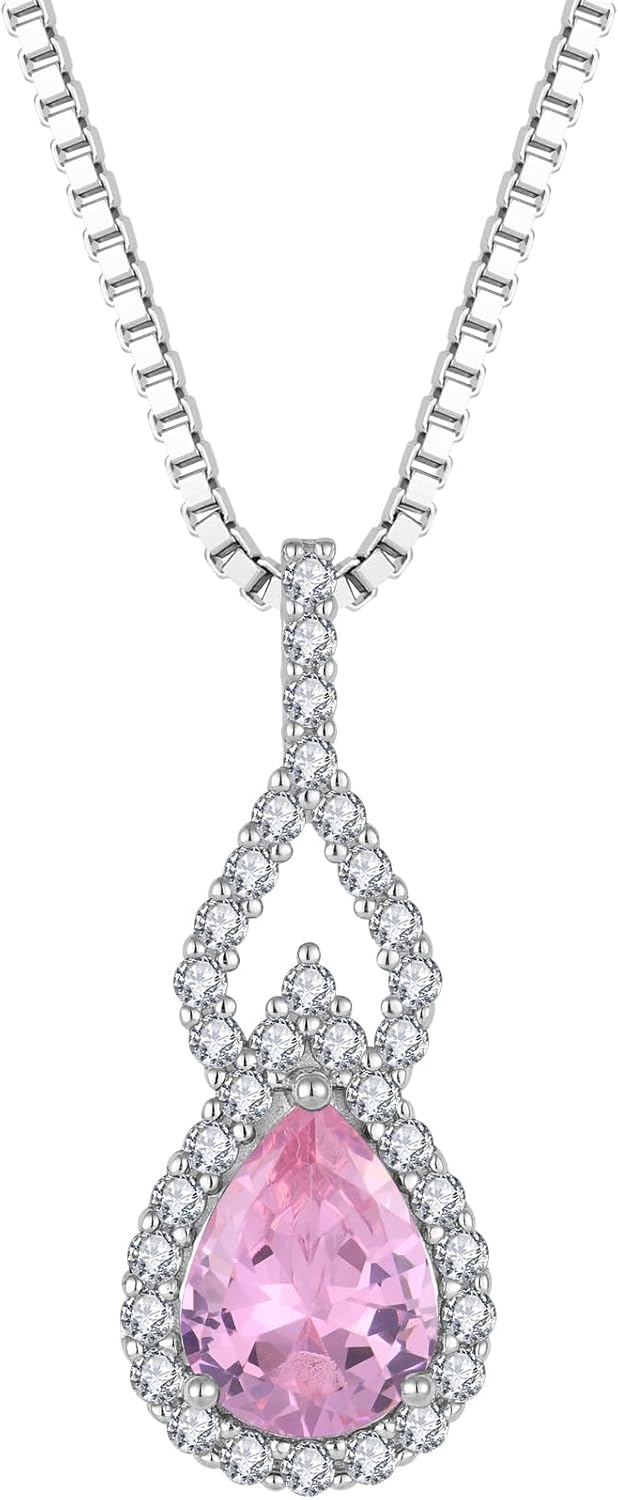 925 Sterling Silver Birthstone Necklaces for Women Infinity Pendant Necklace Pear Cut Gemstone Jewelry
