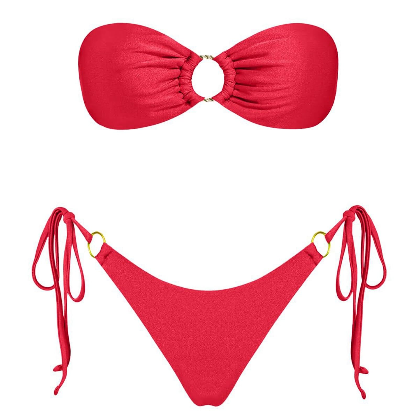 Bikini Moda Damska Seksowny Strój Kąpielowy Bez Ramiączek Zwykły Split, Czerwony, S