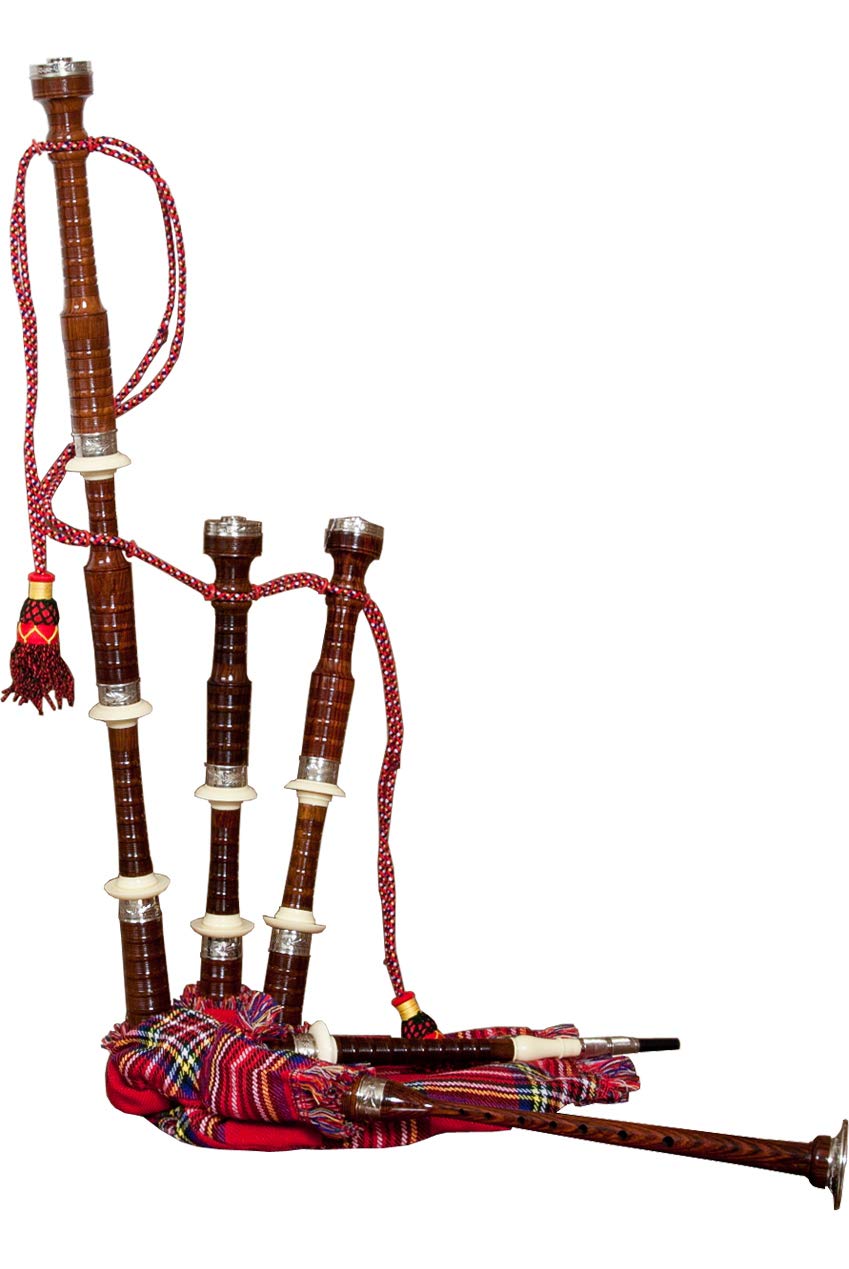 Bagpipes Package Includes: Full Size Roosebeck Bagpipe Set, Tartan Cover, Engraved Nickel, Rexine Bag + Full Size Bagpipes Set Nylon Carrying Bag Case