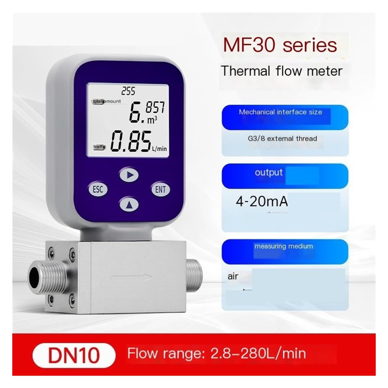 Medidor de caudal másico térmico for aire comprimido de bajo caudal JJMF30 DN10/DN15/DN20(JJMF30 DN10)