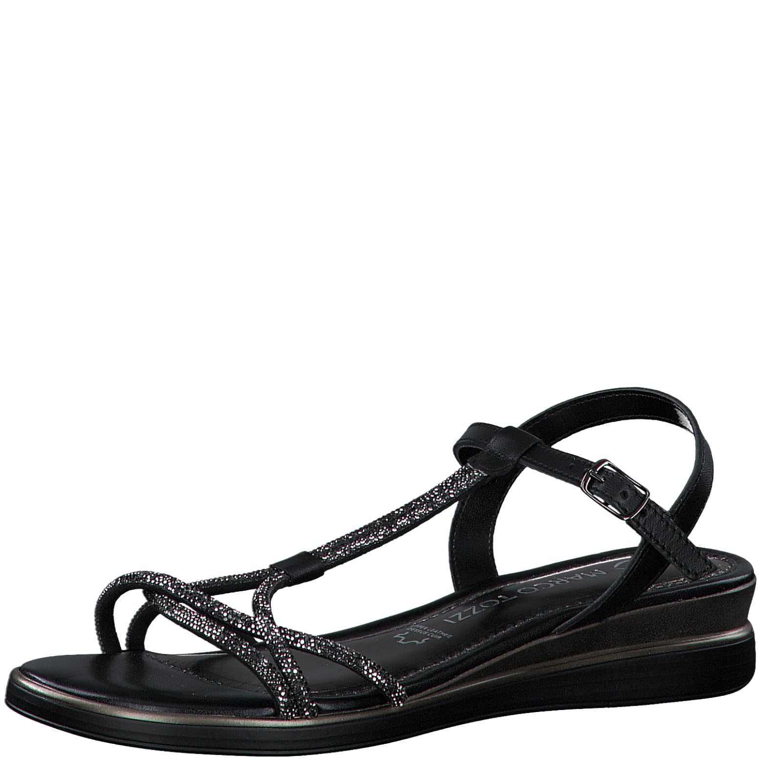 MARCO TOZZI Women's 2-28260-42 Wedge Sandal, Black Comb, 5.5