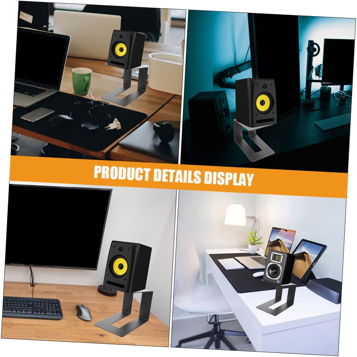 2pcs Adjustable Metal Desktop Speaker Stand Black Tabletop Speaker Riser for Computer Audio Systems Compact Design Non-Slip Base