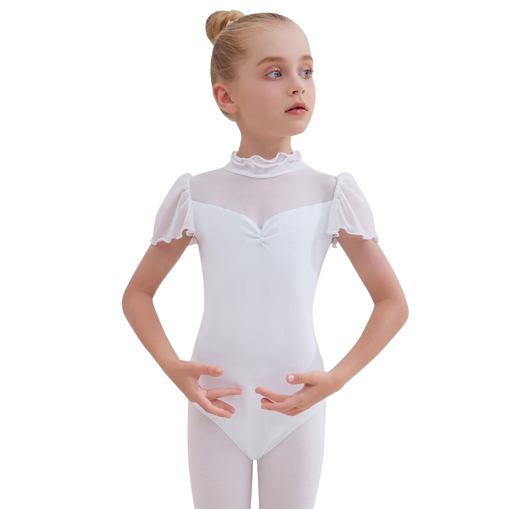 Balletto Body da Danza Claasica Ragazze Vestito da Balletto Leotards Ginnastica Leotards Manica a volant Ginnastica Abito da ballo 2-13 Anni
