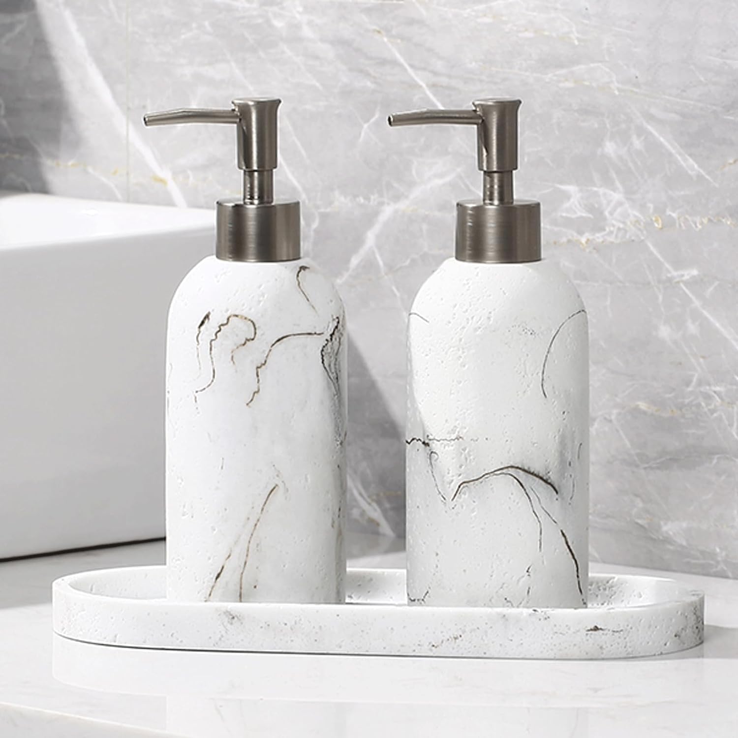 Gddoguk Tray3 17.6Oz Stone Soap Dispenser Hand Soap Holder Countertop Lotion Dispenser Dish Soap Bottle Kitchen Sink Soap Dispenser