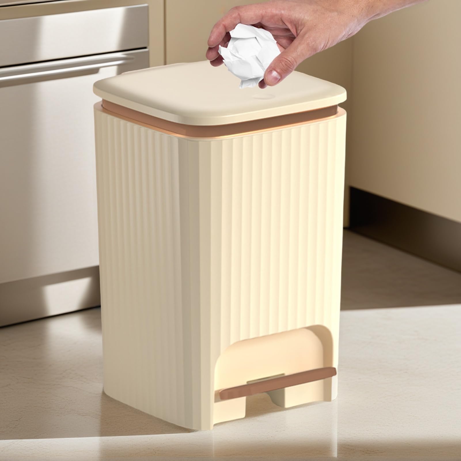 Pattumiera con coperchio per bagno, silenziosa, antiodore | Pattumiera da cucina a pressione e pedale, per bagno, camera da letto, soggiorno,
