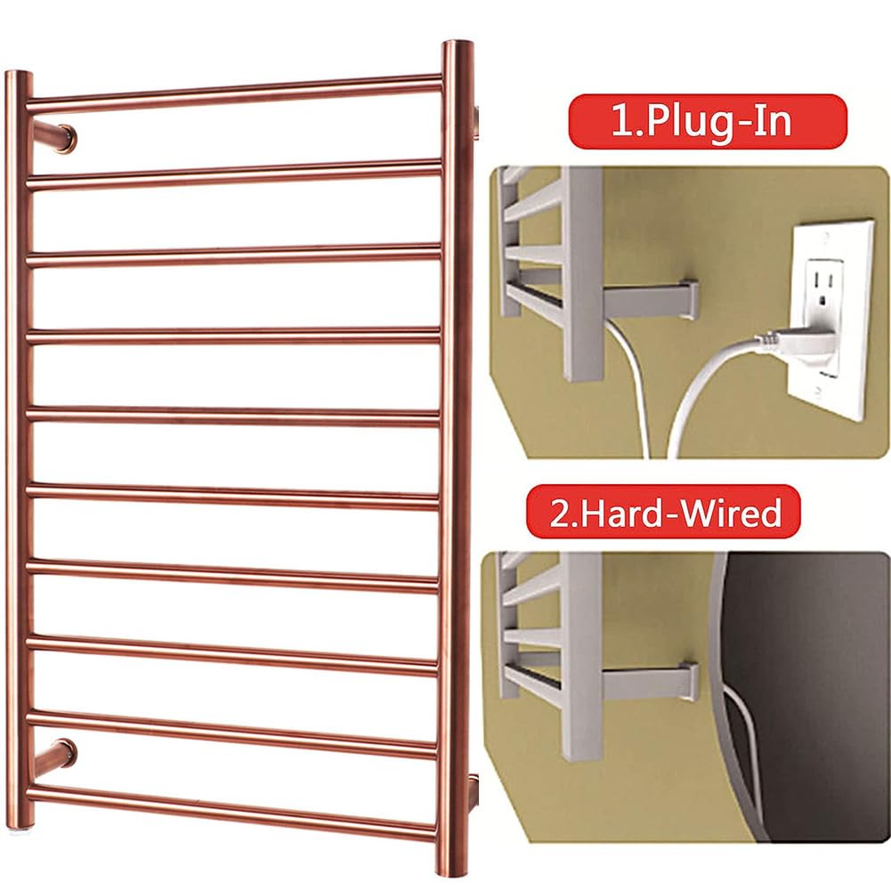 Radiador Toallero Eléctrico, Calentador de Toallas Baño de Pared 10 Bares, Secatoallas Electrico Acero Inoxidable con Temperatura Constante Inteligente,A Rose Gold,Plug In