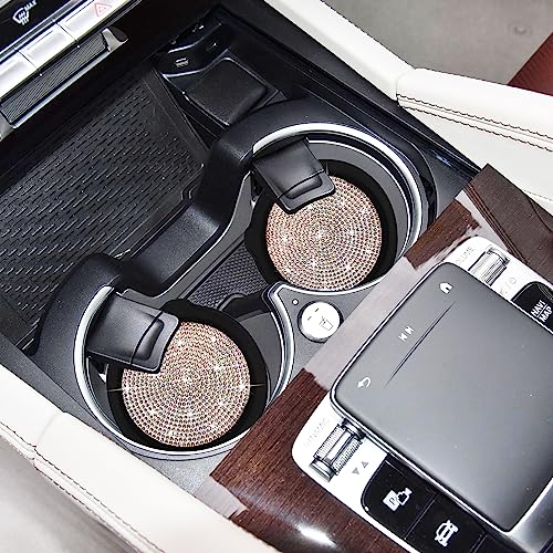 Amooca Bling Cup Holder Coaster For Car Non-Slip Universal Automotive Cup Holders Sift-Proof Spill Holder Car Interior Accessories 4 Pack Black & Ab Rhinestone #TOP7