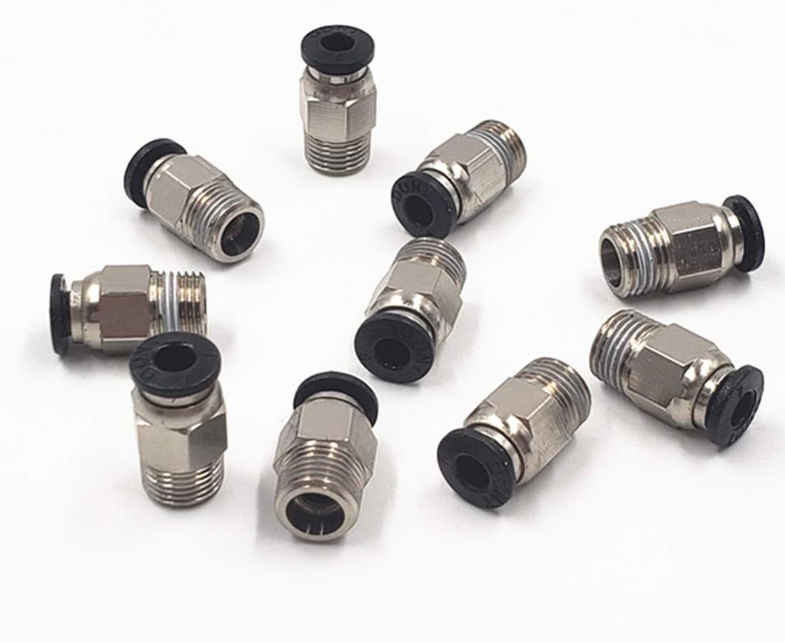 PC4-M10 Male Straight Pneumatic PTFE Tube Push in Quick Fitting Connector for E3D-V6 Long-Distance Bowden Extruder 3D Printer (Pack of 10pcs)