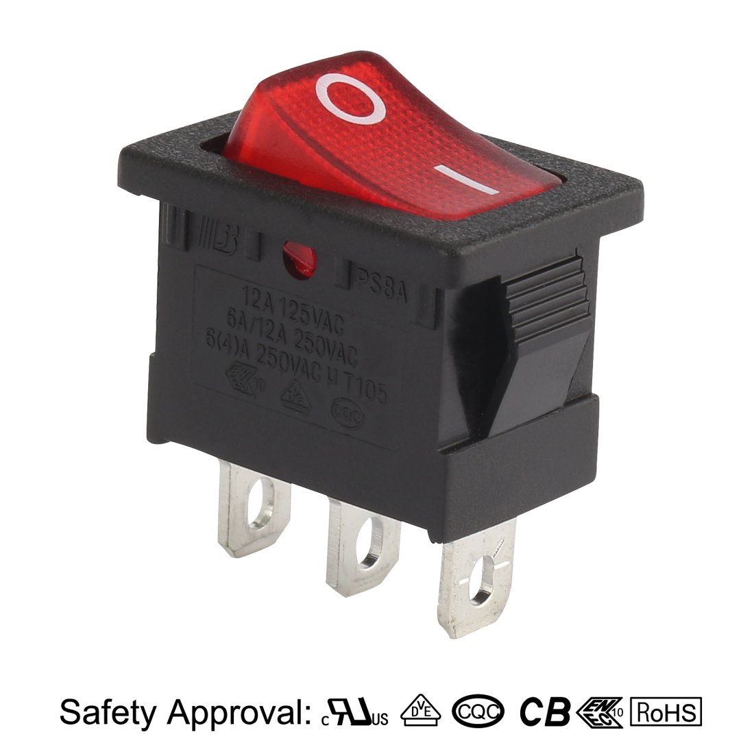 Sourcingmap 5Pcs SPST 3P 2 Position I/O Red LED Light Boat On Off Toggle Rocker Switch On Off AC 12A/125V,6A/12A 250V - Image 2