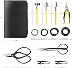 MOSFiATA Bonsai Tools ensemble 13 Pcs Haute Carbone Acier Succulent Jardinage TrimmingTools Ensemble comprenant des ciseaux, des ciSeaux, Mini Râteau, rond et pointu et fil de formation dans PU Sac en cuir