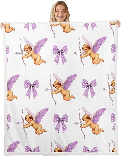 Miniatura 20 de Manta de franela de ángel de dibujos animados, romántica manta de vellón para el día de San Valentín para decoración del hogar, sofá, sofá, manta