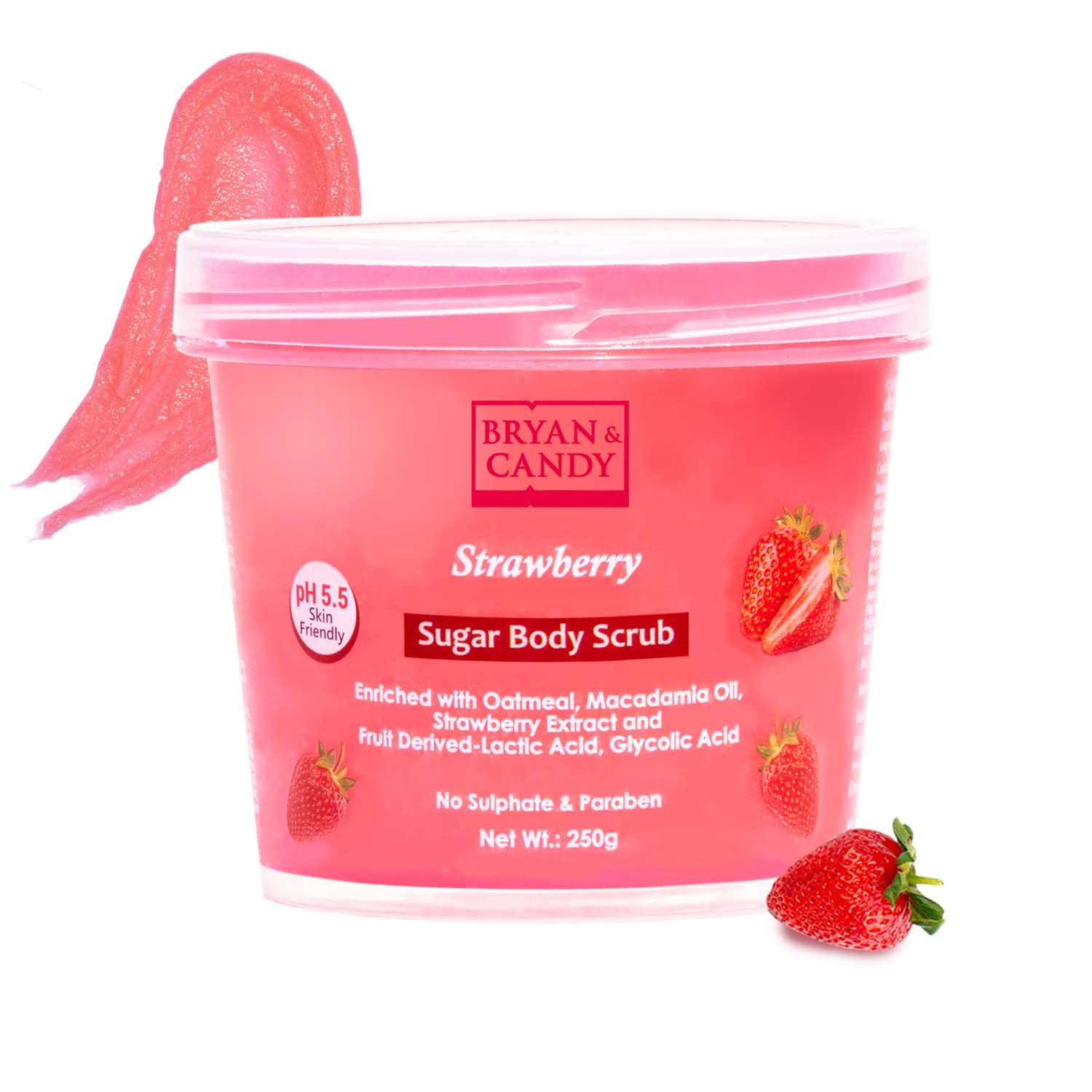 Bryan & Candy Sugar Body Scrub PH 5.5 For Tan Removal & Exfoliation | For Women & Men | 250g (Strawberry)