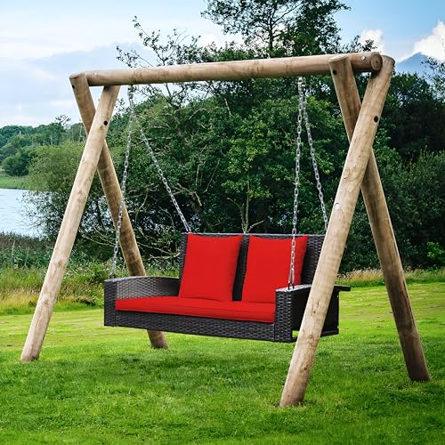 Image of Patio Outdoor Double Seater Swing Chair Without Stand for Balcony, Garden | Weather Resistant Rattan & Wicker Hammock Jhula for Adults