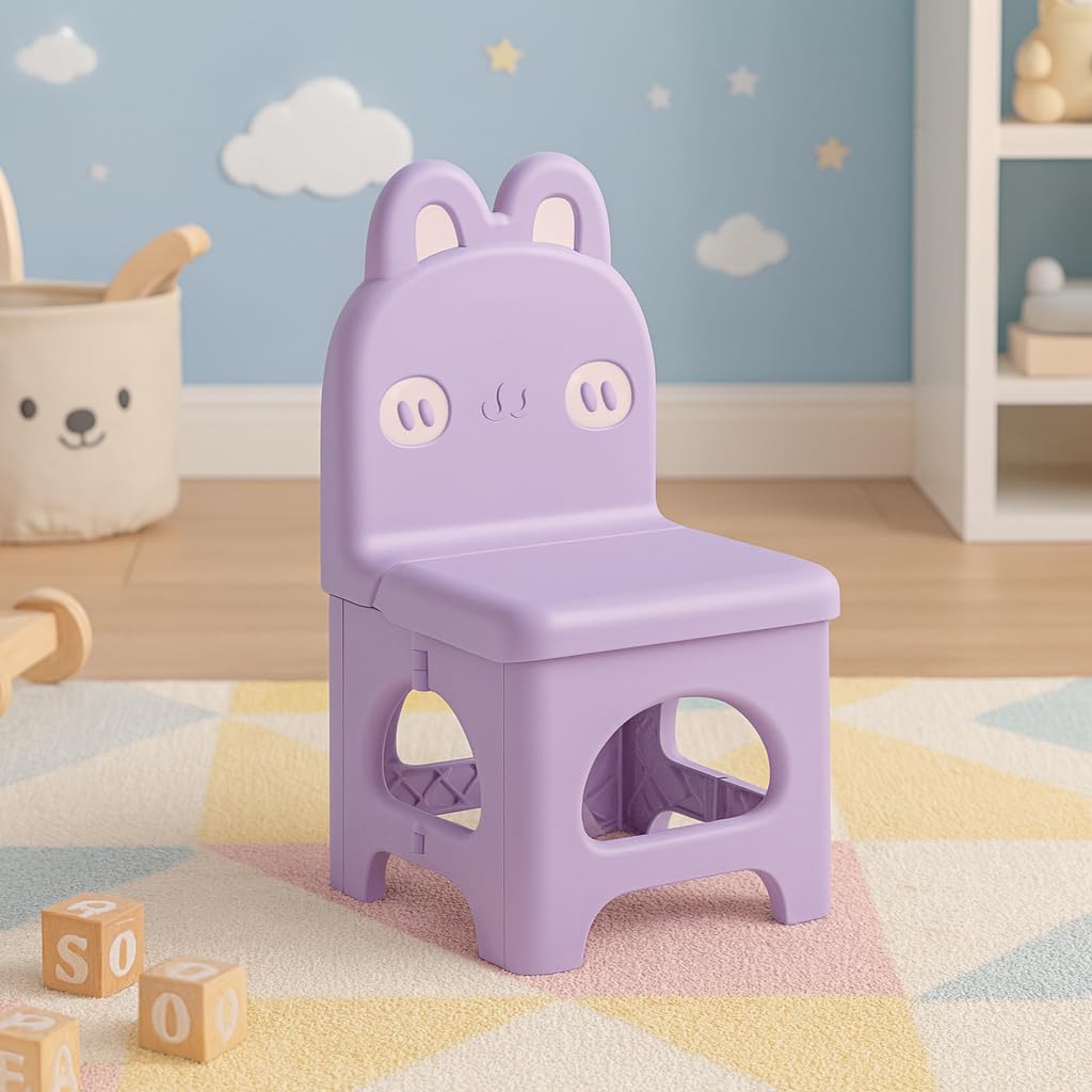 Nabhya Plastic Kids Chair with Cute Animal Design β Foldable, Lightweight & Durable Toddler Seating Chair for Playroom, Study, Nursery, Dining and Preschool Use (Purple) 3