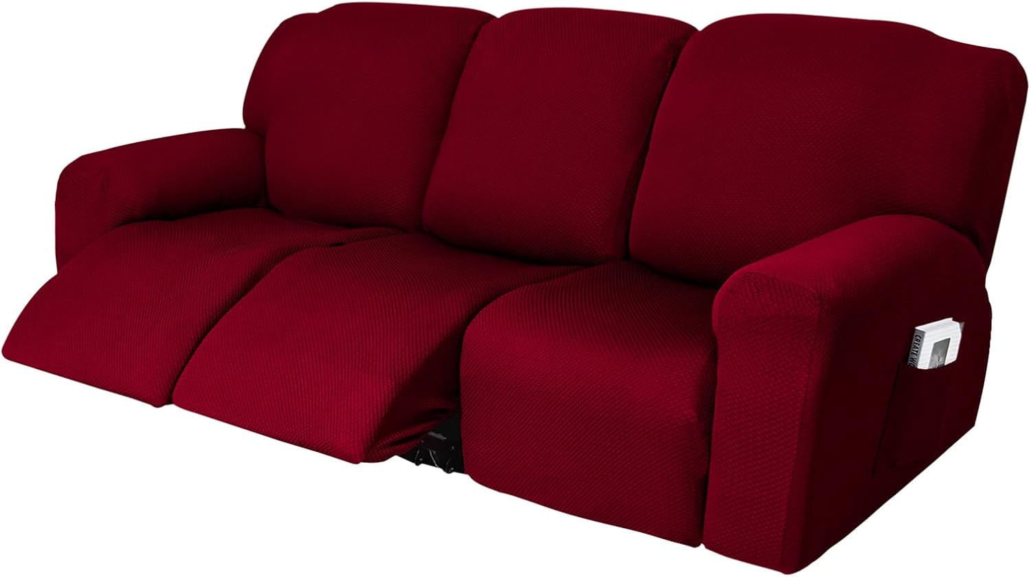 Stretch Recliner Chair Cover Armchair Covers with Pockets Spandex 1/2/3 Seater Couch Covers Furniture Cover for Living Room Sofa Cover (3 Seater,Wine Red)
