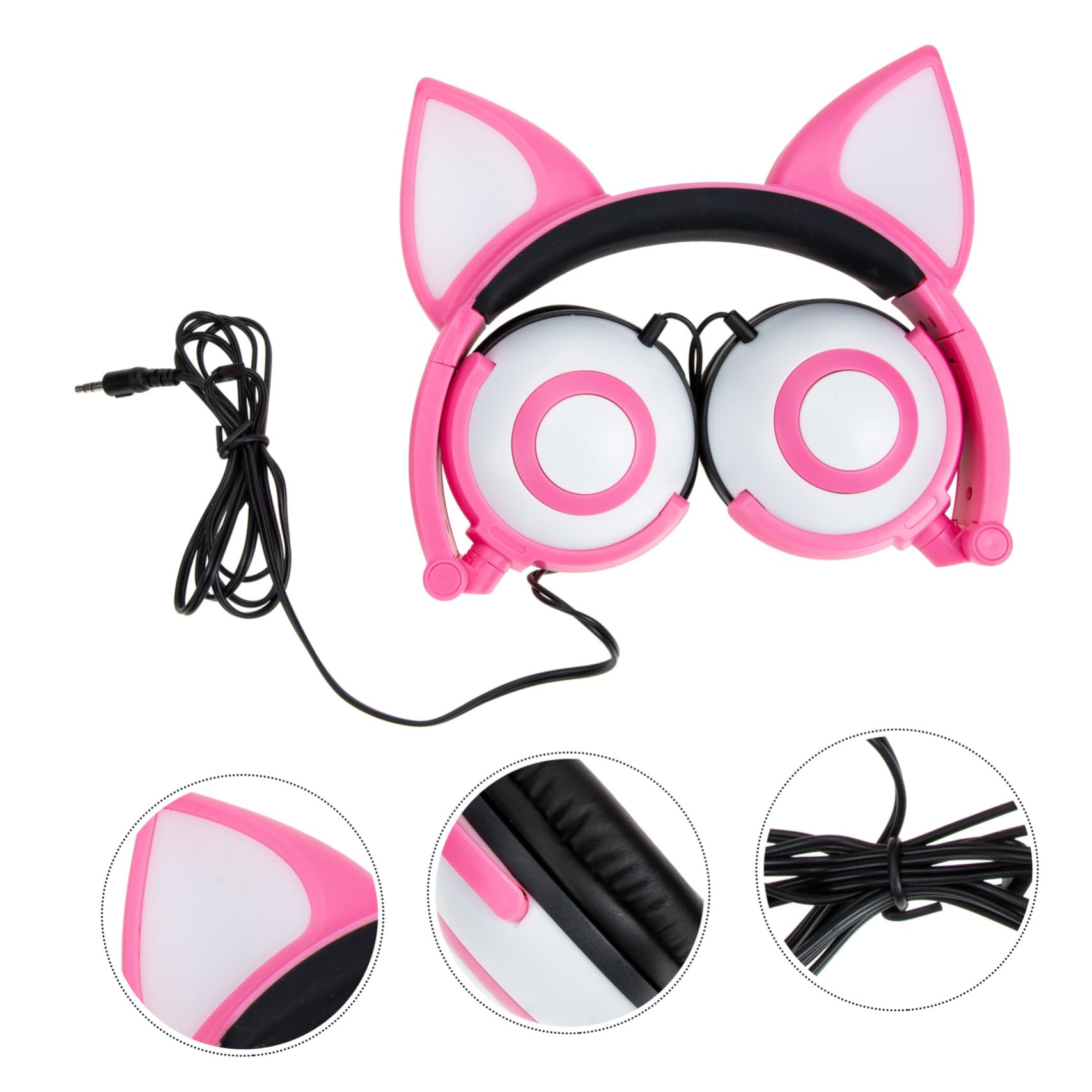 BESTonZON Cuffie Bambini Orecchie Gatto Rosa Pvc Jack 3, 5mm 40 Mm | 180 Mah, Archetto Regolabile, Controllo Luce a Pulsante, Design Adorabile per Ragazzi e Ragazze