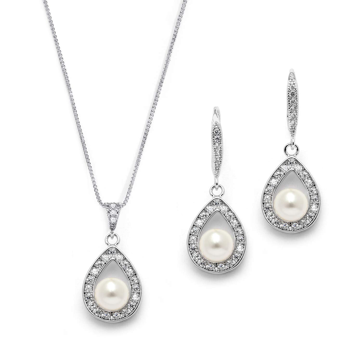 Pearl Necklace and Drop Earrings Wedding Jewelry Set for Brides, Bridesmaids, Birthday Gift