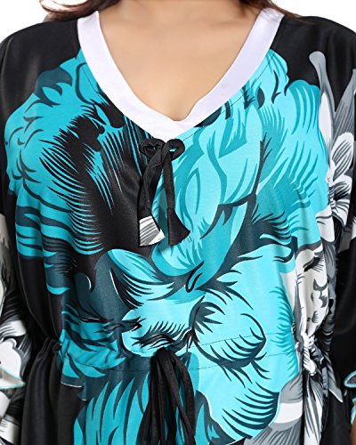Image of Noty Women's Kaftan Nighty | Serena Fabric | Floral Print Maxi | Short Sleeves | V Shaped Neck