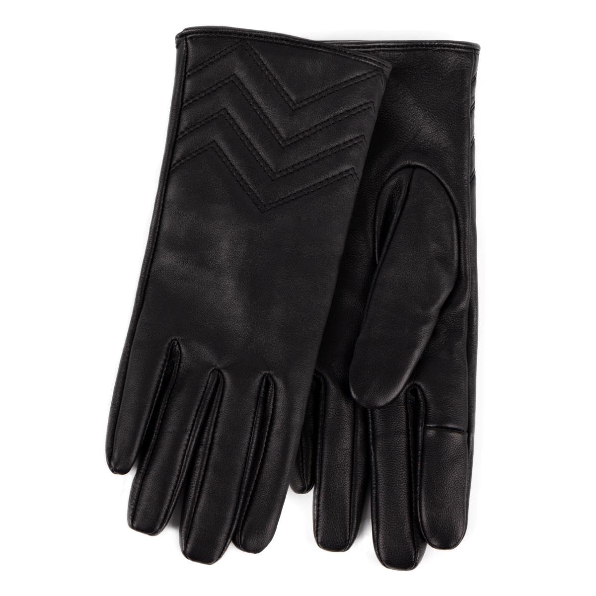 Isotoner® Ladies SmarTouch™ Cashmere Lined Premium Leather Glove With Chevron Detail Black Small