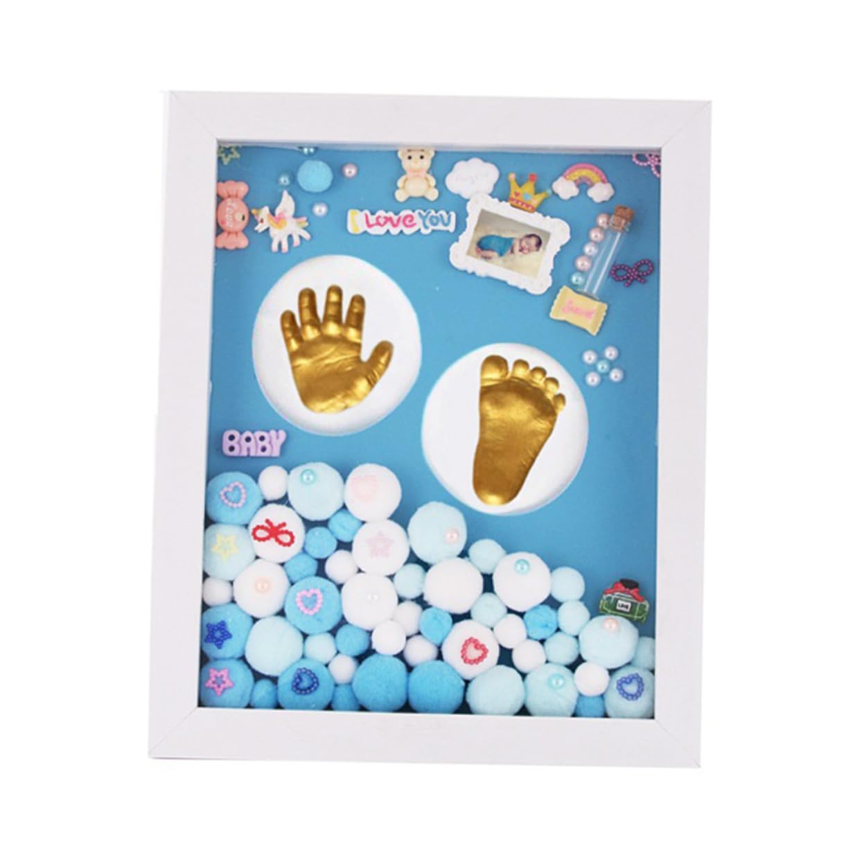 Cadre Photo pour Baptême en Acrylique Or Empreinte de Main et Pied de Bébé Cadeau de Naissance pour Garçons et Filles, Décoration Murale