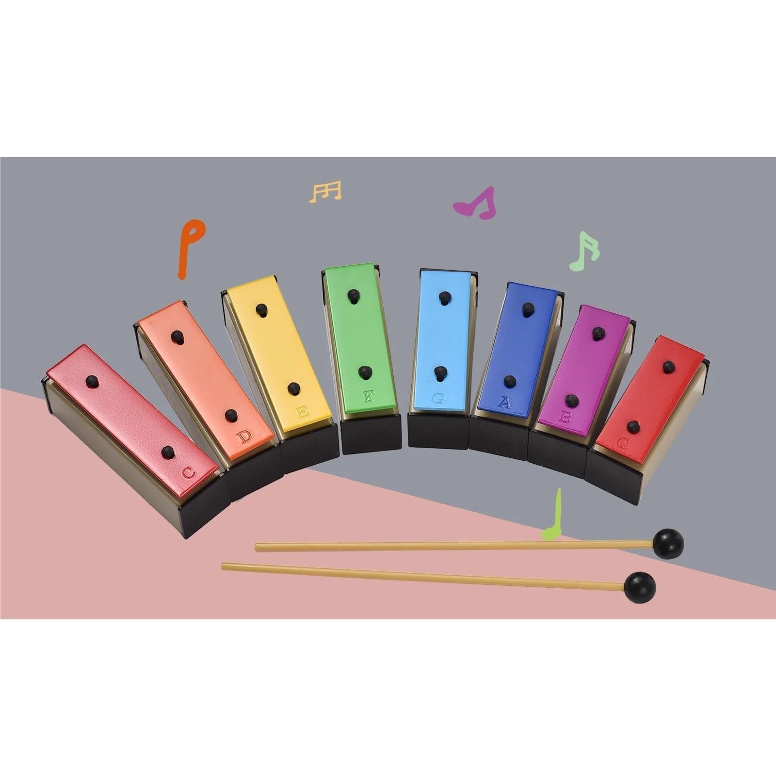 Instrument De Musique Xylophone En Bois Plaques Métalliques Xylophone À 8 Notes Cloches De Résonateur Avec Maillets En Plastique Étui Vert Instrument De Percussion