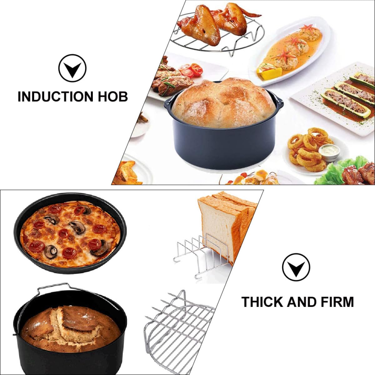 FRCOLOR 6 Stück Backutensilien aus Edelstahl für Heißluftfritteuse mit Pizzablech und Wabenmatte Gleichmäßige Hitzeverteilung für Küche und Grill