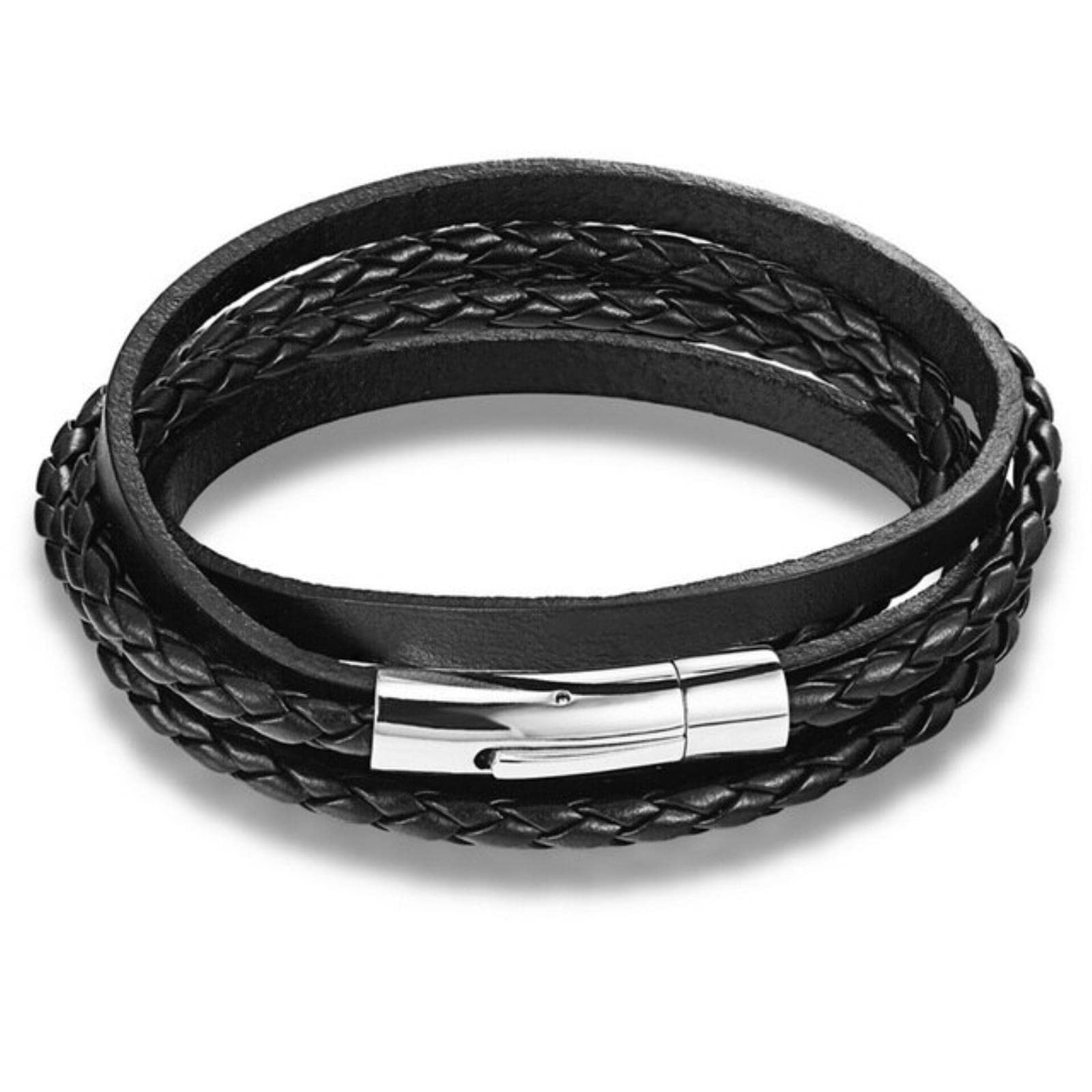 DAOMEI Multi-layer Handmade Weaved Magnetic Buckle Easy Hook Genuine Leather Bracelet Bangle For Women Jewelry