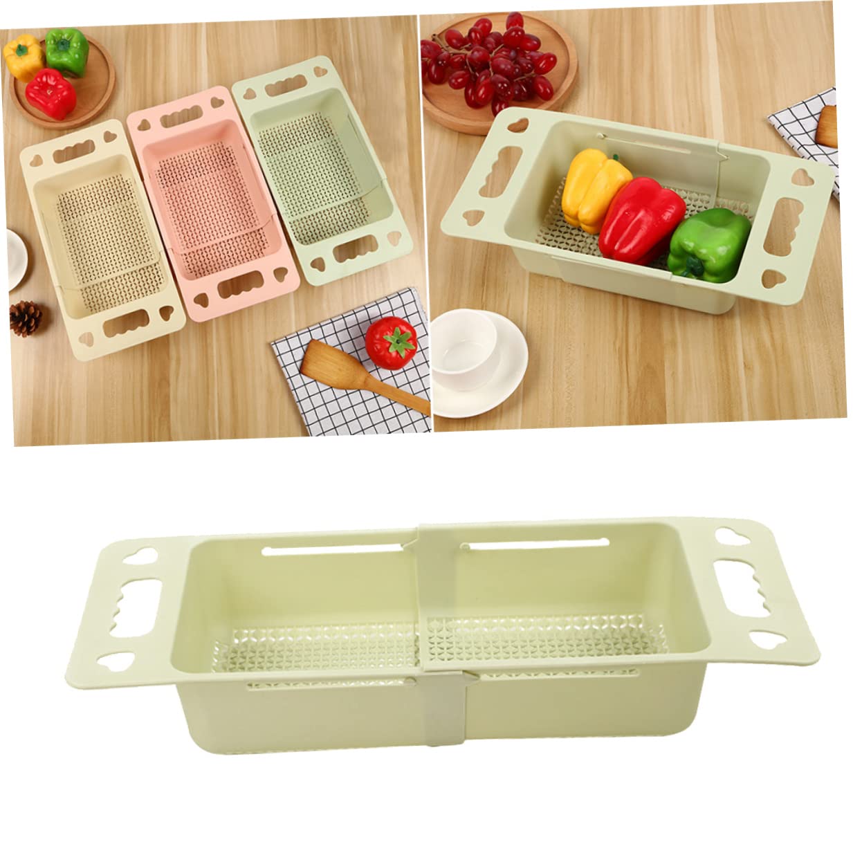 MAGICLULU 2pezzi Scolapasta Retrattile Verde Per Lavello Cestino Per Lavare Frutta e Verdura Design Pratico e Multiuso Per Cucina e Tavolo