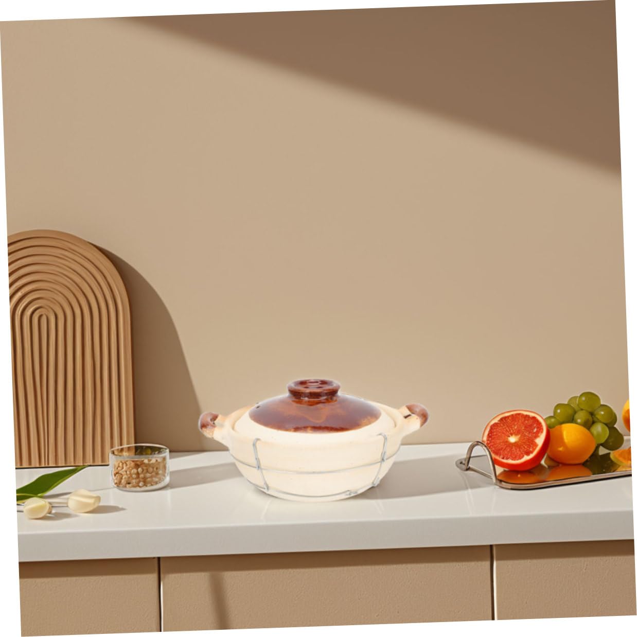 BESPORTBLE 2 piezas Cazuela de Barro con Tapa Olla Redonda Ergonómica para Cocción Individual Guisos Sopas para Cocina Doméstica