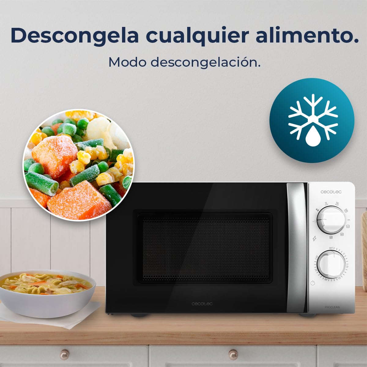 Cecotec Microondas Mecánico 20L GrandHeat 2110. 700W, Grill, 3DWave, Descongelación, 6 Niveles de Potencia, Temporizador 30m, Mandos Mecánicos, Compacto, Avisador Fin Cocción, Uso Fácil