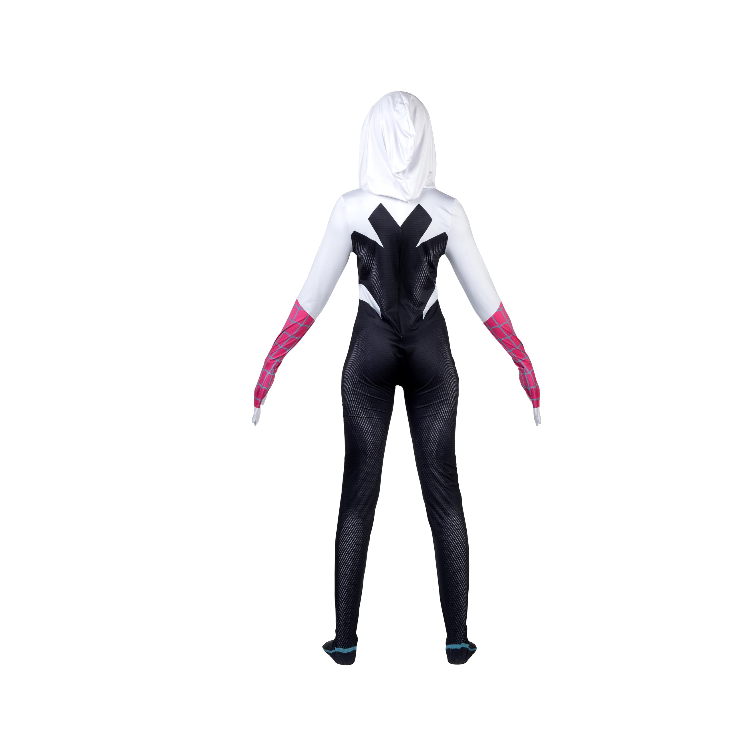 Marvel - Disfraz zentai oficial de Spider-Gwen para adultos, mono de elastano con capucha, diseño estampado y máscara ajustable