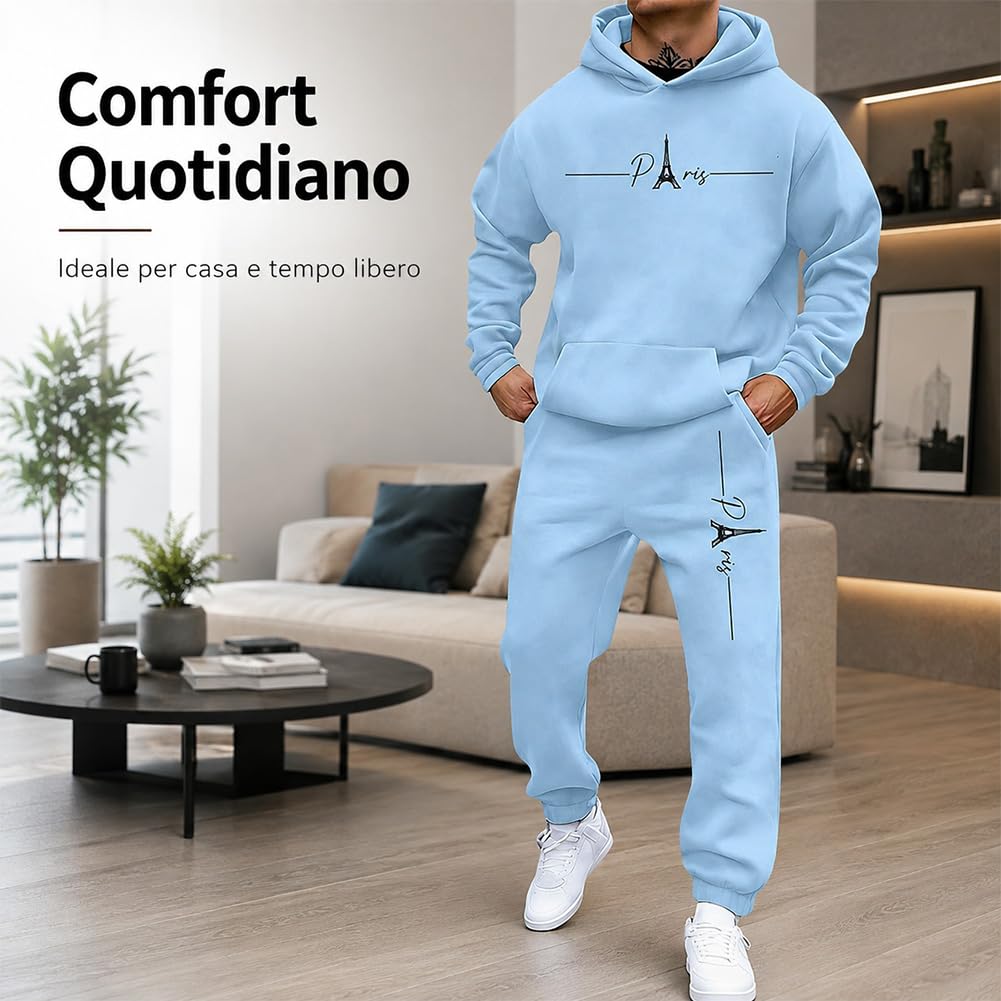 Generico Tuta Uomo Completa, Inverno Tuta da Ginnastica Uomo Con Cappello