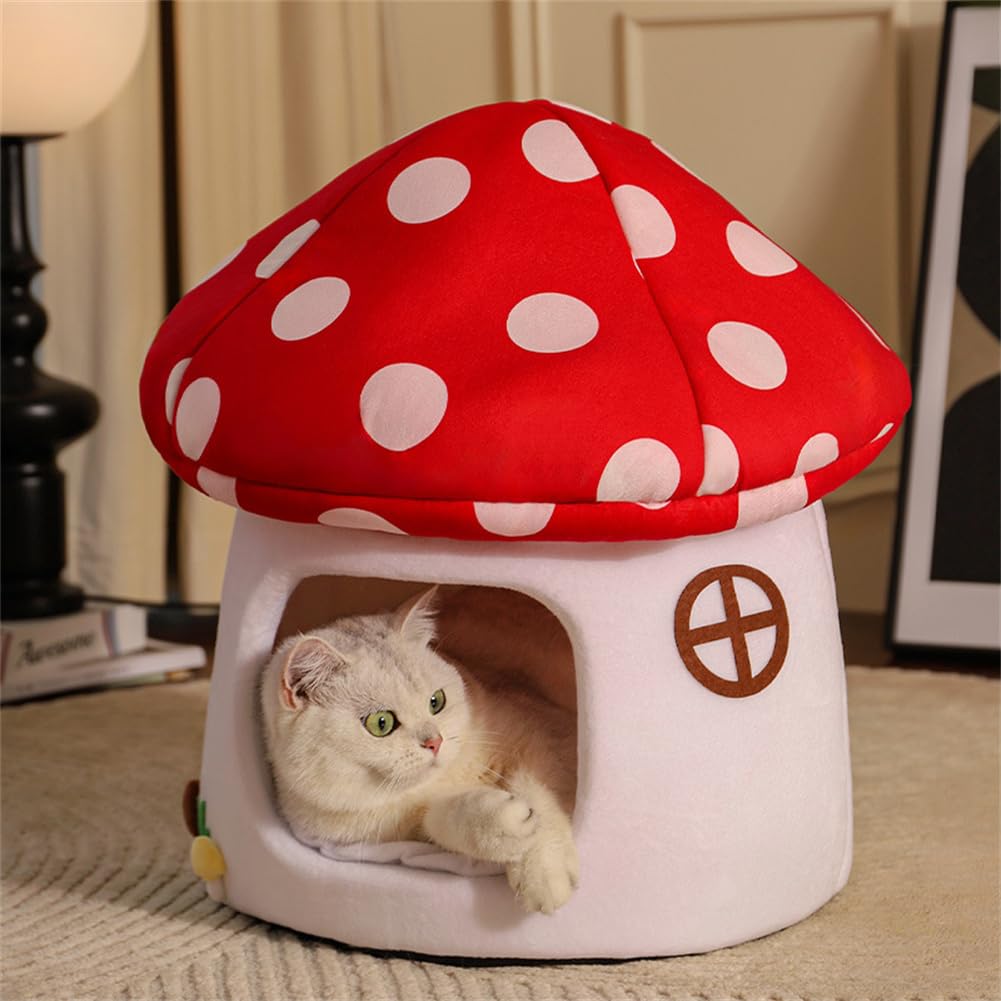 LYFJMUS Mushroom Cat Bed Chocolate Cookie Cat Beds for Indoor Cats Mushroom Cow Shape Cat Cave Bed Cat Tent with Removable & Washable Cushion Pillow Cat House Bed for Cats Small Dogs ?