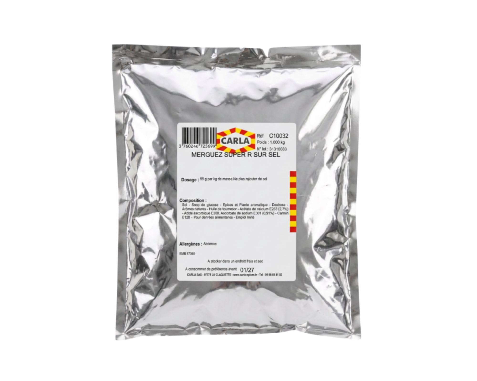 Epices merguez complet, avec sel, sachet de 1 kg pour la farbication de 18 kilos de produit fini