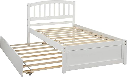 Miniatura 10 de Cama individual con nido base de cama de plataforma de madera con cabecera y estribo para dormitorio espacio de vida pequeño no necesita somier