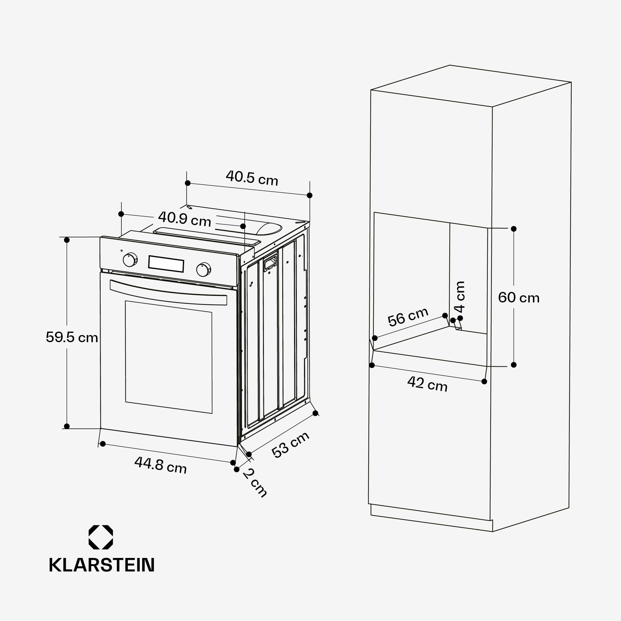 Klarstein Elizabeth Slim - Forno da Incasso, 49L, 9 Funzioni, Pulizia a Vapore, Timer Digitale, Forno Elettrico Ventilato, Sportello Rimovibile, Classe Energetica A, Design Nero, 45cm