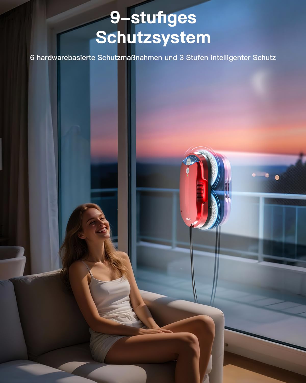 BNZ Window Cleaning Robot, K1, Red, Fensterreinigungsroboter - Automatisches Zwei-Wege-Sprühsystem mit dreifachem Sicherheitssystem, intelligenter Navigation, Fernbedienung