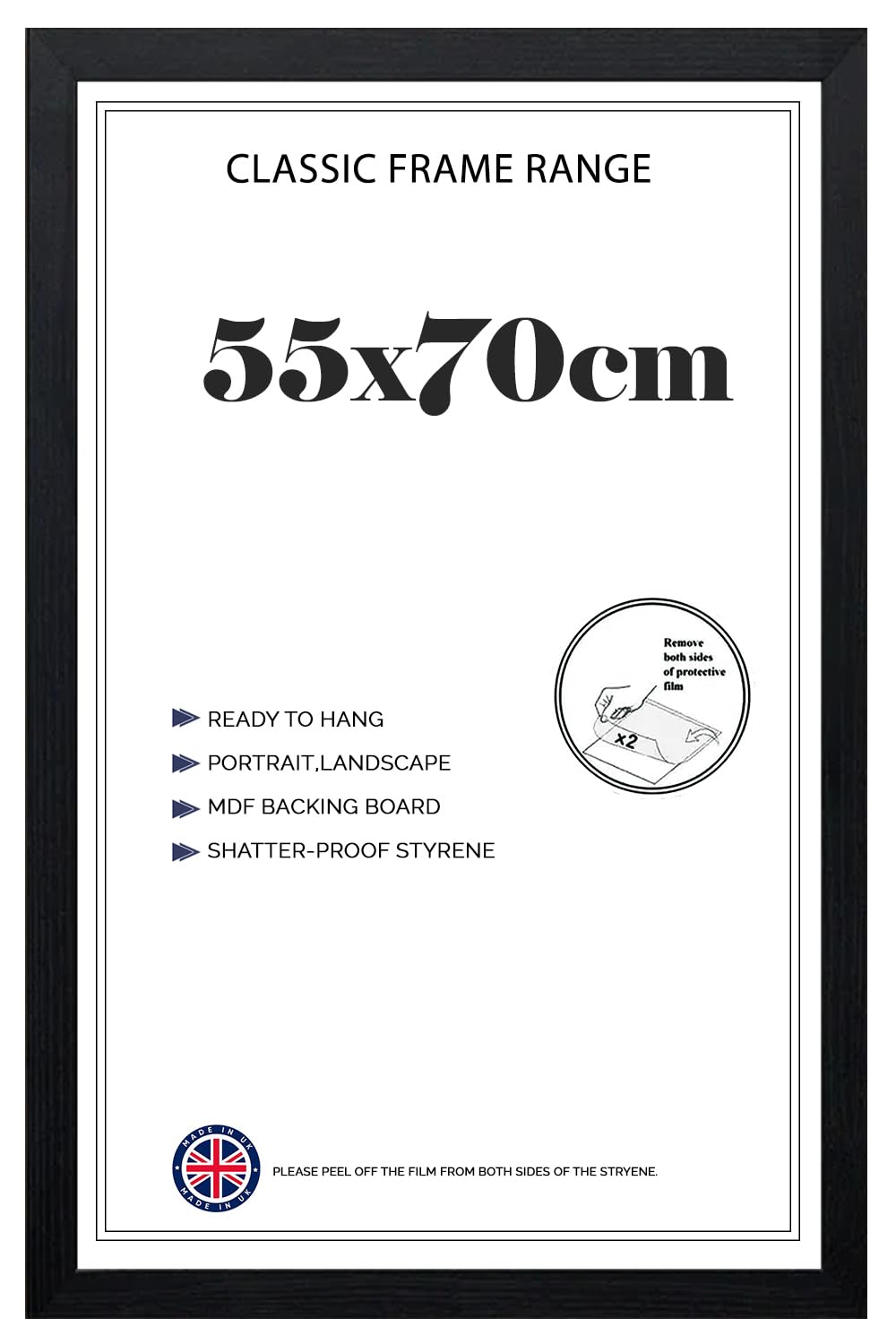 Modern Large Black Poster Frame 21.65x27.55'' Mdf Wooden Vertical & Horizontal 55x70cm Picture Frame for Photos, Posters & Art Prints