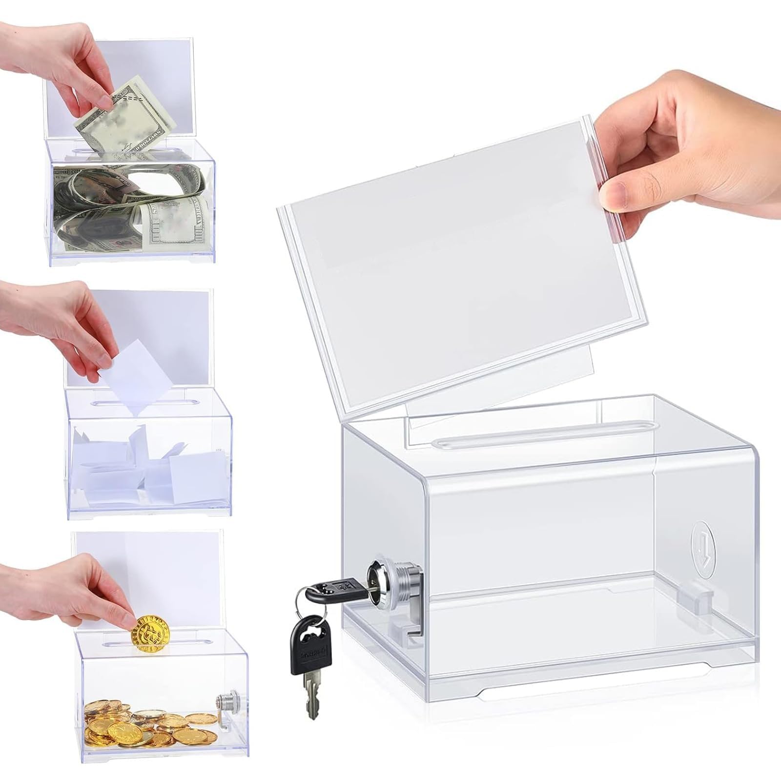 Acryl dispenserbox, afsluitbaar, stembus transparant met sleutelslot