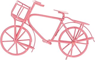 Toddmomy Dollhouse Miniture Bike 1:12 Dollhouse Metal with Wheels Mini Finger Bike Toy Micro Landscape Ornament Pink